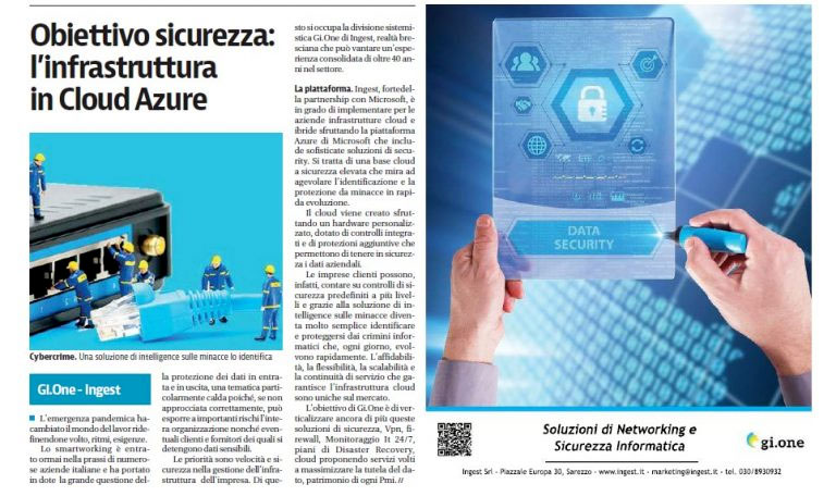 Gi.One Articolo febbraio 2022 Giornale di Brescia  Infrastruttura Azure